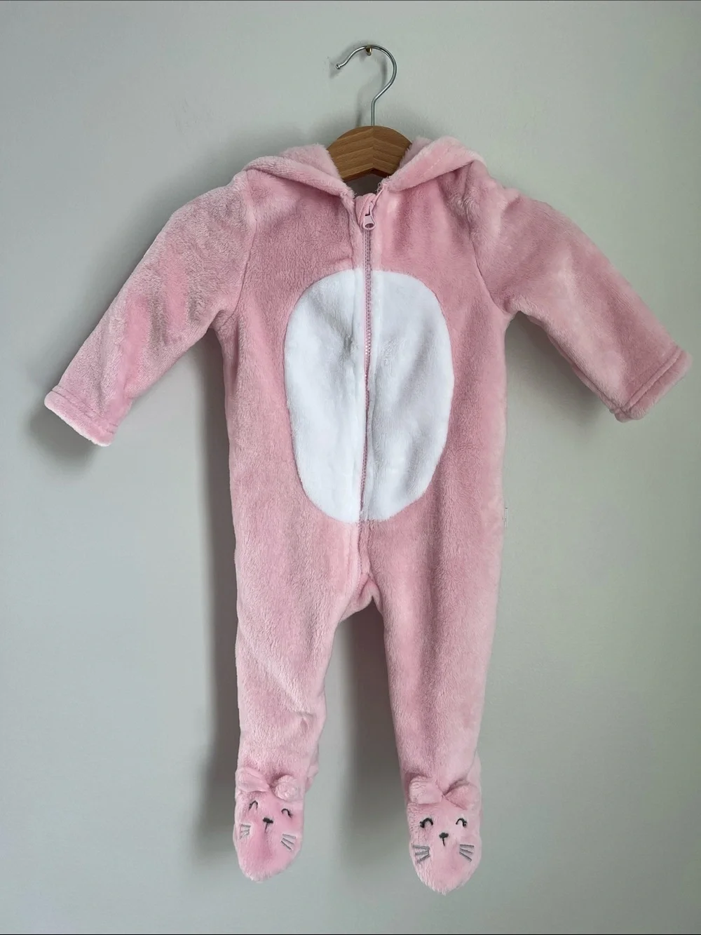 Duck Duck Goose | Soft Pink Hooded Fleece One-Piece for Babies #D00393 Sz 0-3M